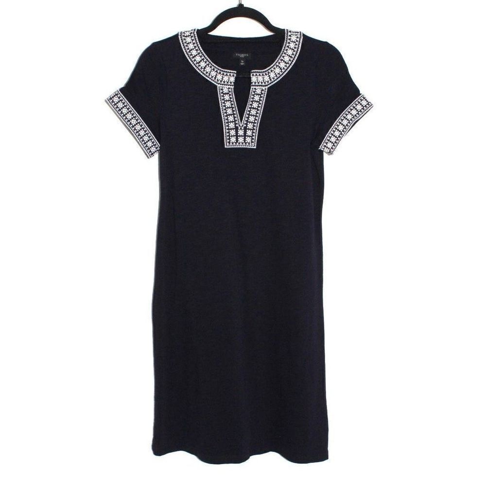 ✨Talbots Cotton Navy & White Embroidered Shift Dress✨